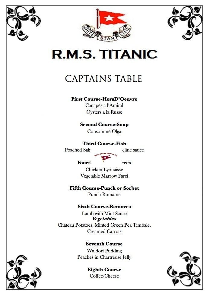 There's a seat for you at the RMS Titanic Captain's table Replica Menu