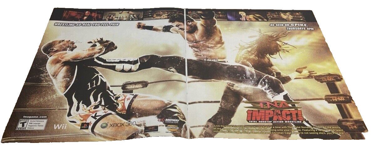 TNA Impact Wrestling Xbox 360 Wii PS2 Vintage Video Game Poster 2 Page Ad Print