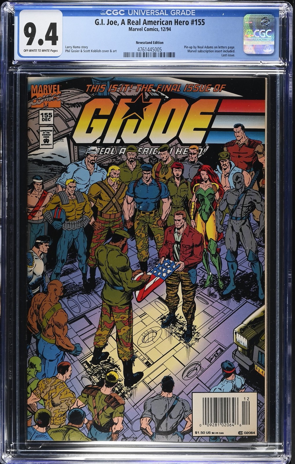 G.I. Joe, A Real American Hero #155 CGC 9.4 Rare Last Issue Newsstand