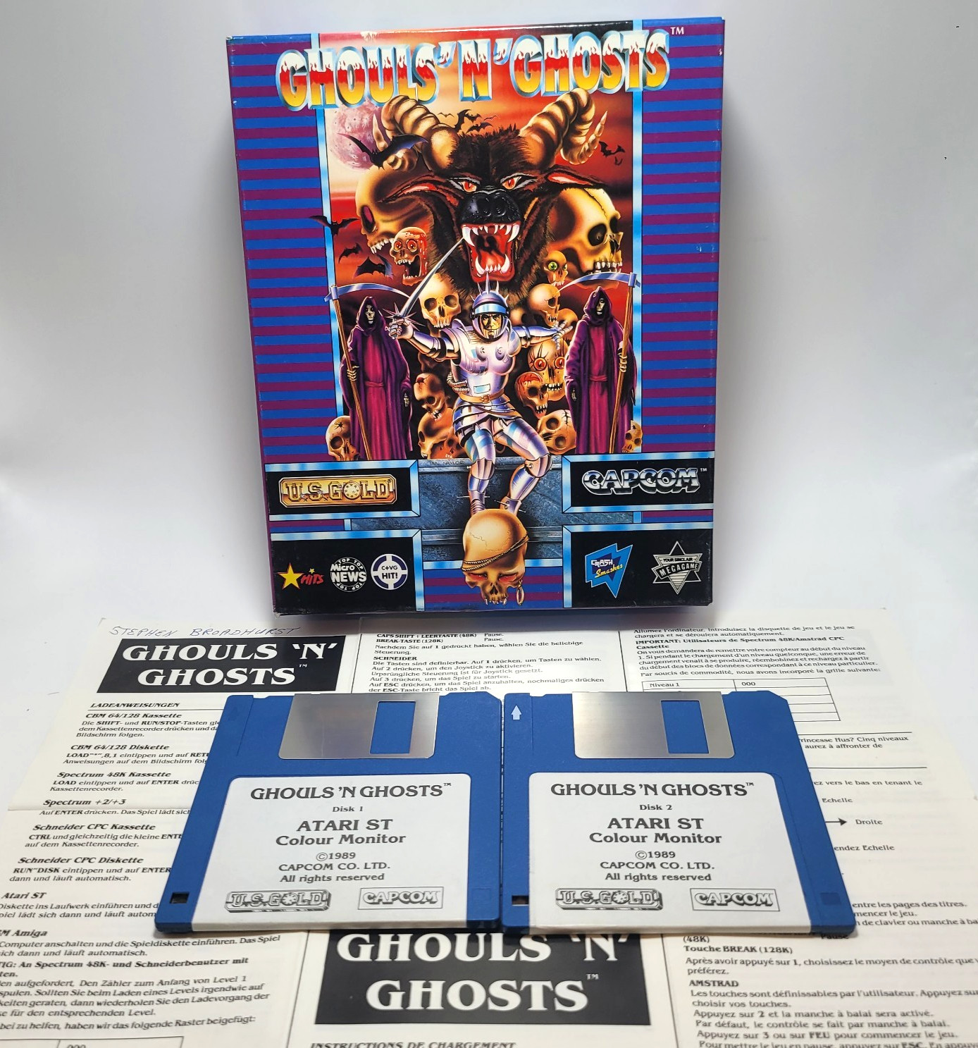 Ghouls n Ghosts Atari ST 520 1040 US Gold Capcom Game  With Box & Instructions