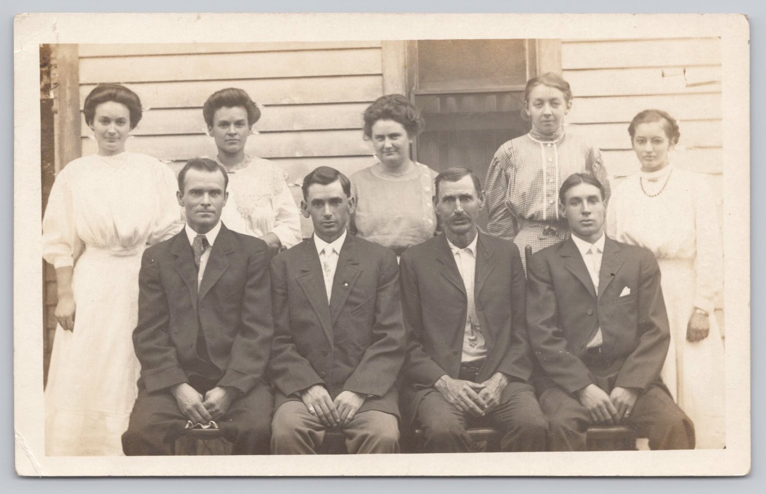 RPPC Large Family Group Portrait Photo Postcard AZO 1900s Fashion Antique