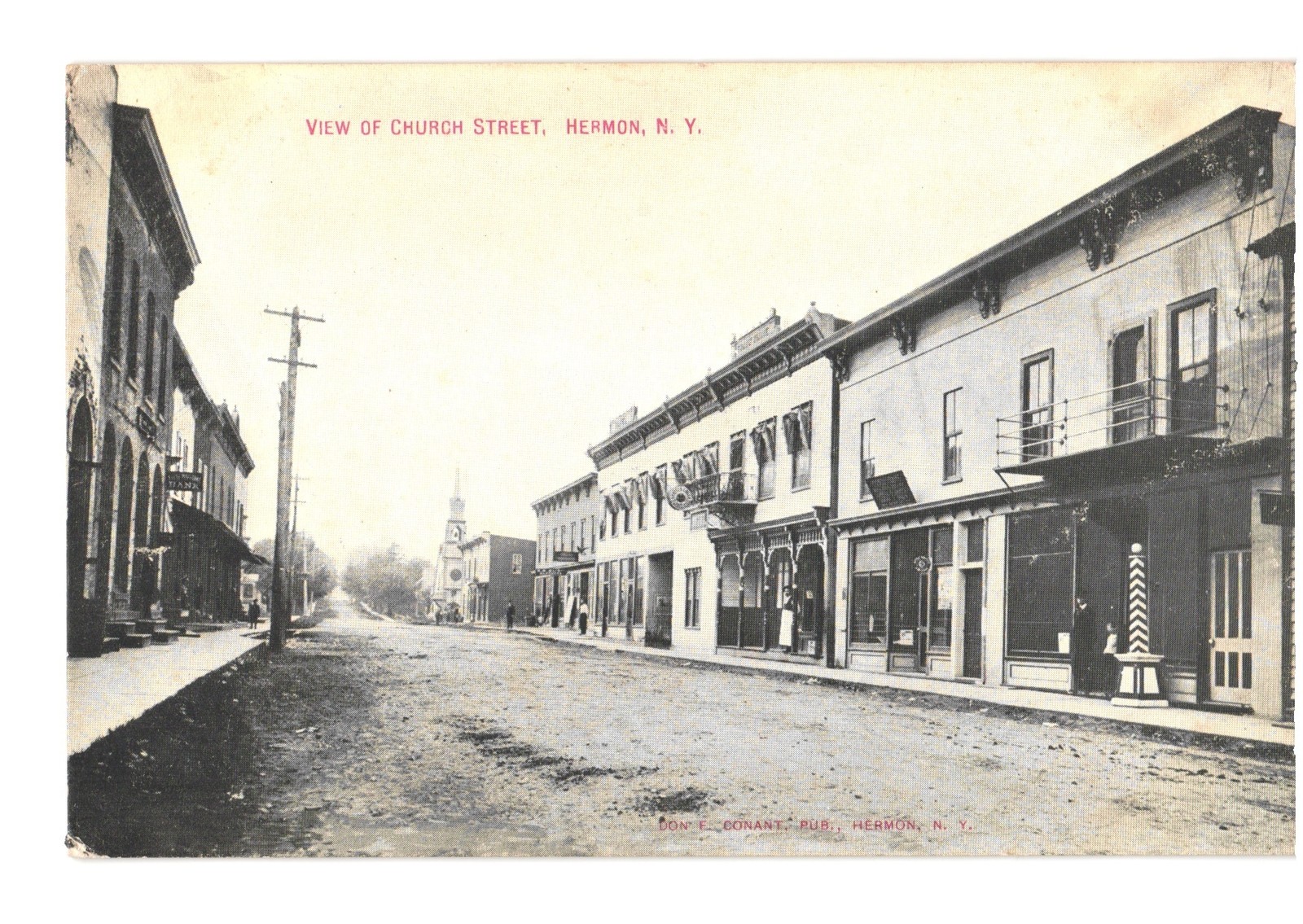 Hermon New York Church Street J Conant Publisher Early Post Card Rev Jas A Thoms