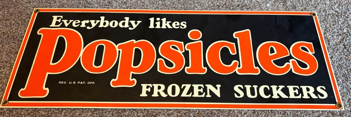 VINTAGE FROZEN POPSICLES PORCELAIN Enameled SIGN FROZEN SUCKERS