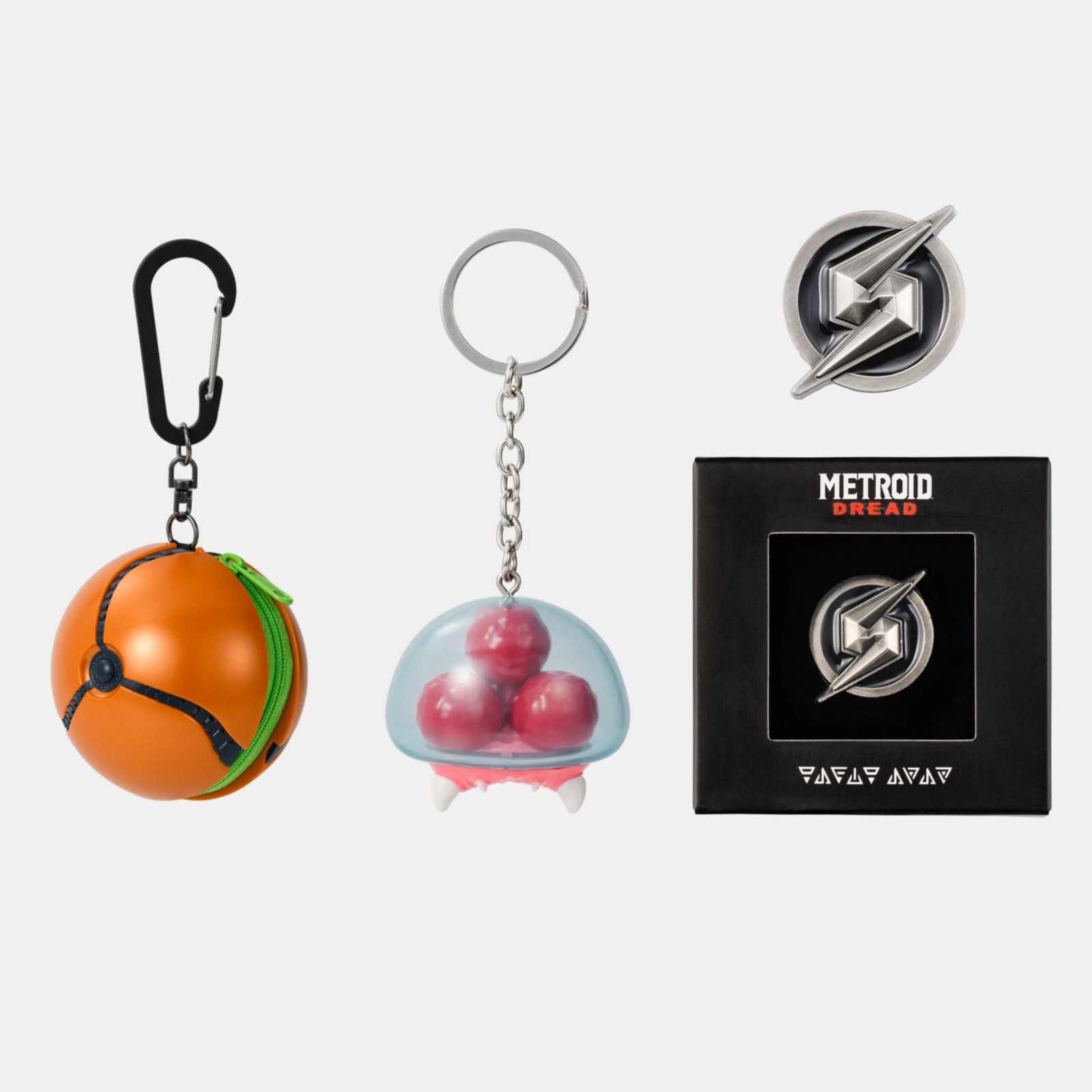Nintendo TOKYO Metroid Morph Ball Pouch Baby Metroid Magnet Dread Pins 3pc Set