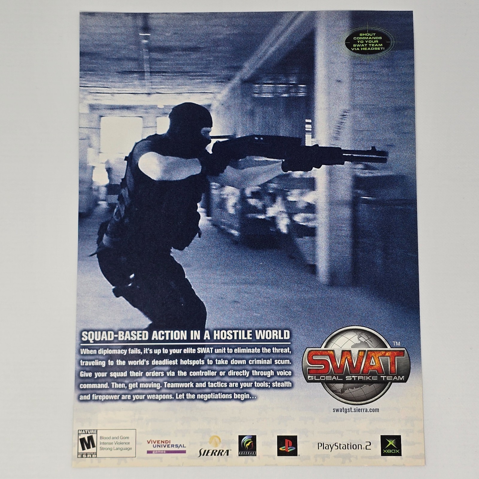 Swat Global Strike Team Xbox PlayStation 2 PS2 Hostile Print Ad/Poster
