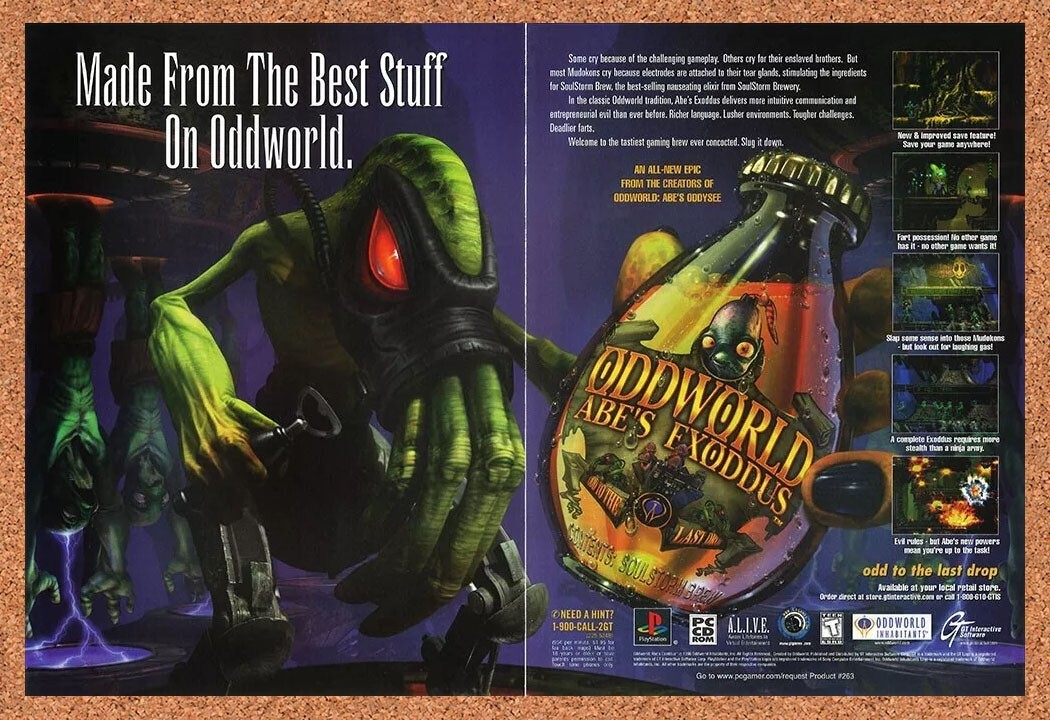 1998 Oddworld Abe's Exodus PC Original Advertisement / Retro Promo v1