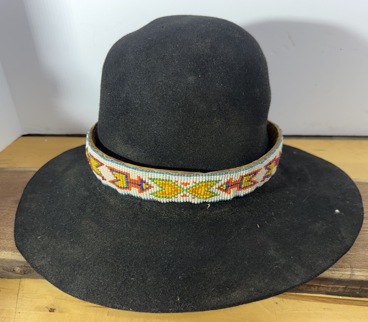 Antique Native American Cowboy Hat w/ Beaded Arrow Band Western Vtg Billy Jack