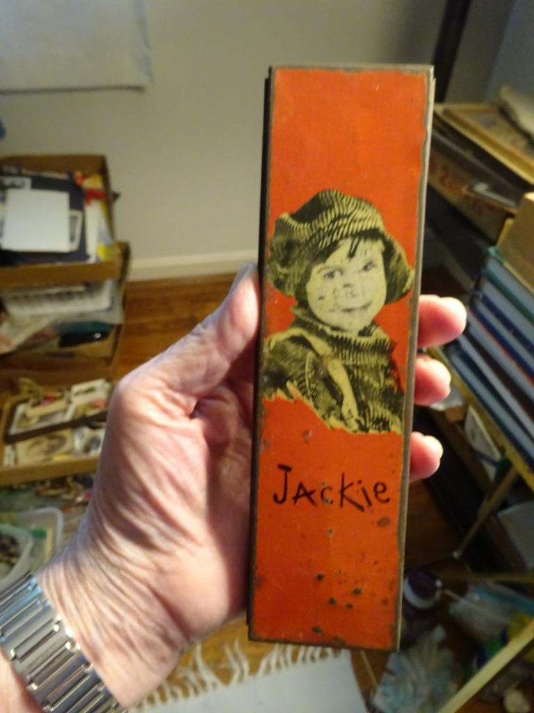 ANTIQUE JACKIE COOGAN TIN LITHO PENCIL BOX Uncle Fester Addams Family CHILD STAR