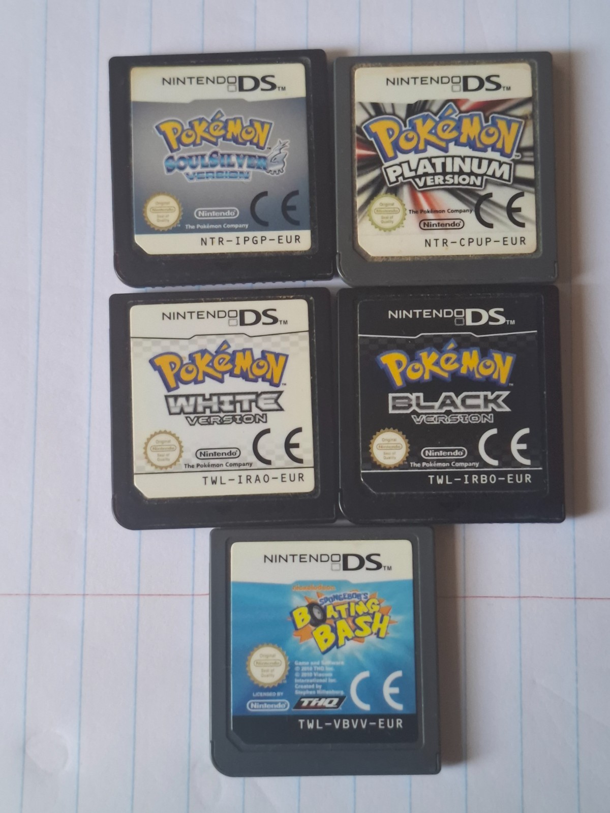Pokemon Platinum,SoulSilver,White,Black  and Spongebob boating dash Cartidges