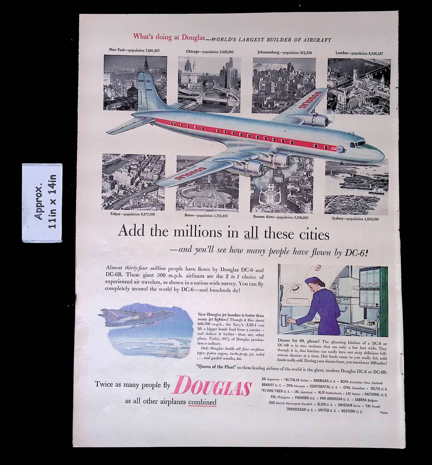 1953 DOUGLAS DC-6 & DC-6B Many People Have Flown All These Cities Print Ad 55108
