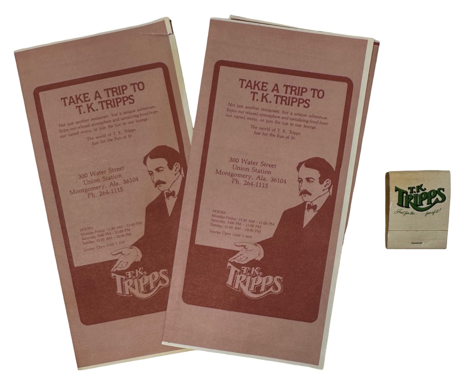 T.K. Tripps Montgomery Alabama Vintage 1980s Restaurant Menu & Matchbook Lot