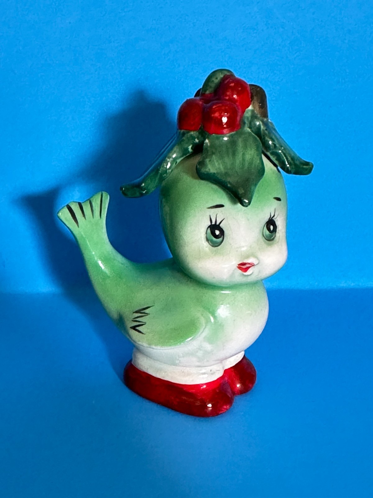 Vintage Lefton Japan Green Holly Bird Christmas Salt Pepper Shakers SINGLE