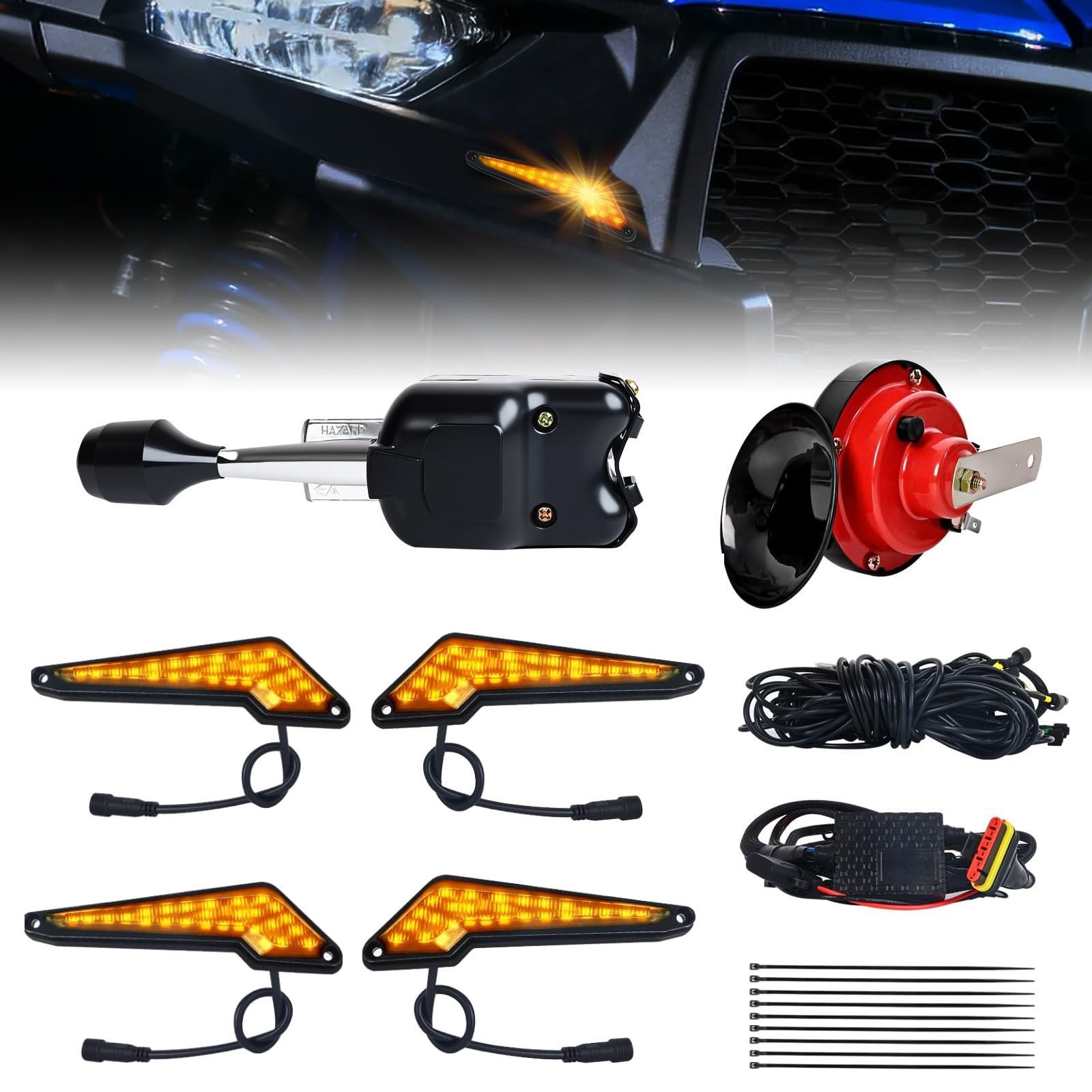 Thekliaco UTV Turn Signal Kit with Lever Column Switch and Triangular Amber