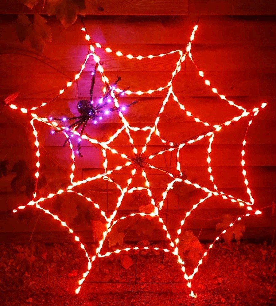 VTG 5ft LED Spider Web Halloween Lighted Decor Orange Purple Twinkling 1 Spider