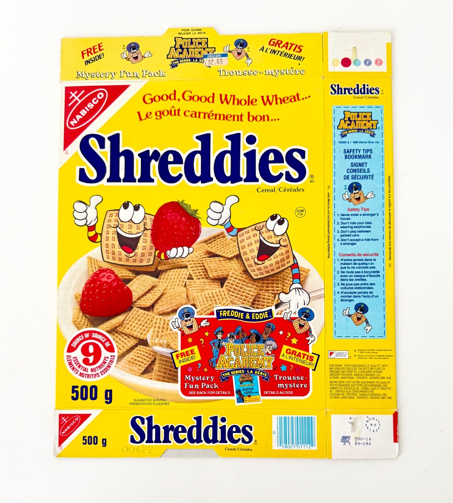 Vintage 1989 Nabisco Shreddies Cereal Box Police Academy Cartoon Premium