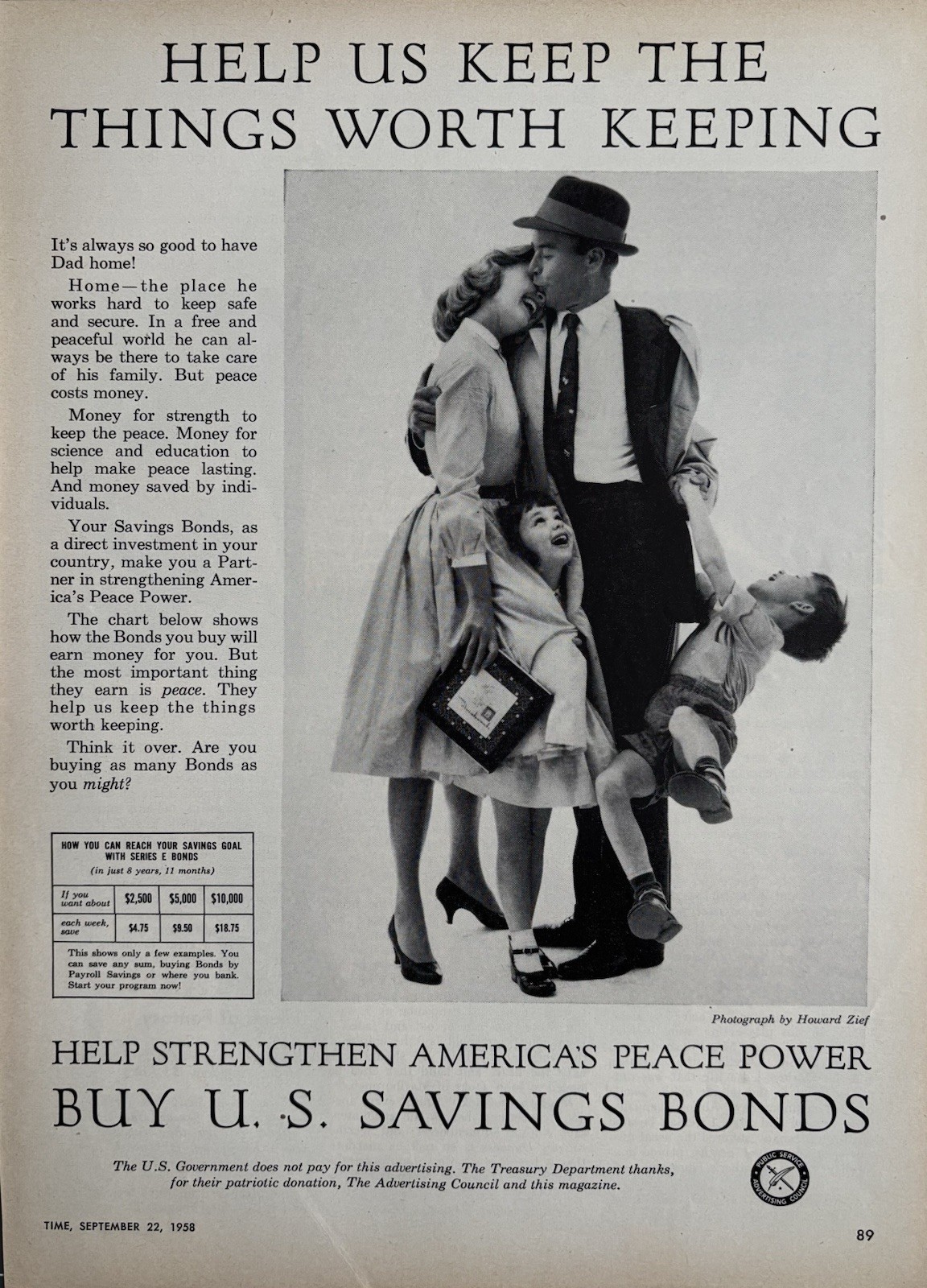 1958 US Savings Bonds Original Vintage Advertisement Family Finances Print Ad