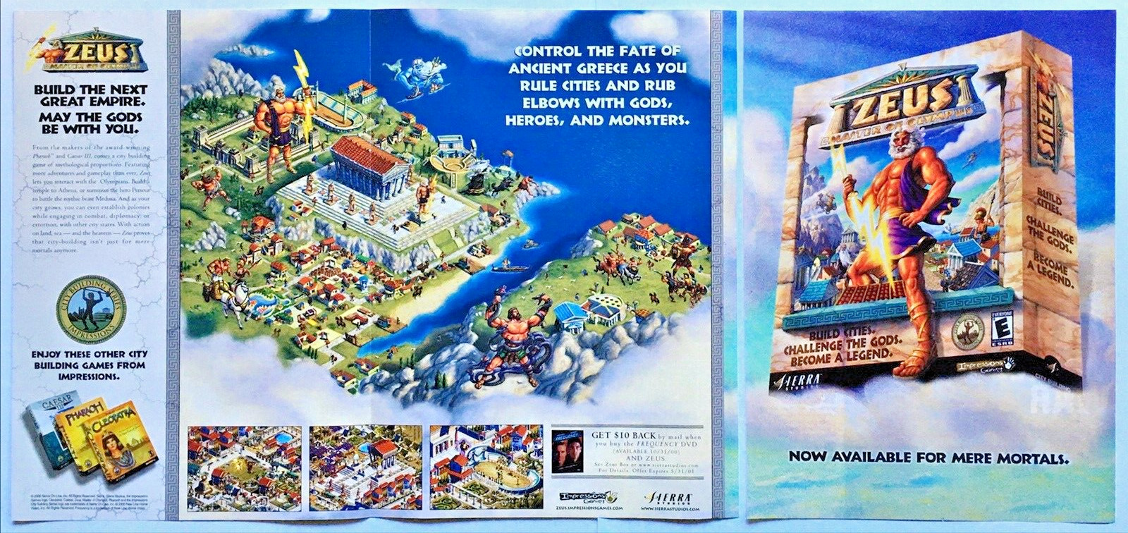 Fold-Out Poster 2000 Zeus Master Of Olympus PC Original Promo Print Ad Art
