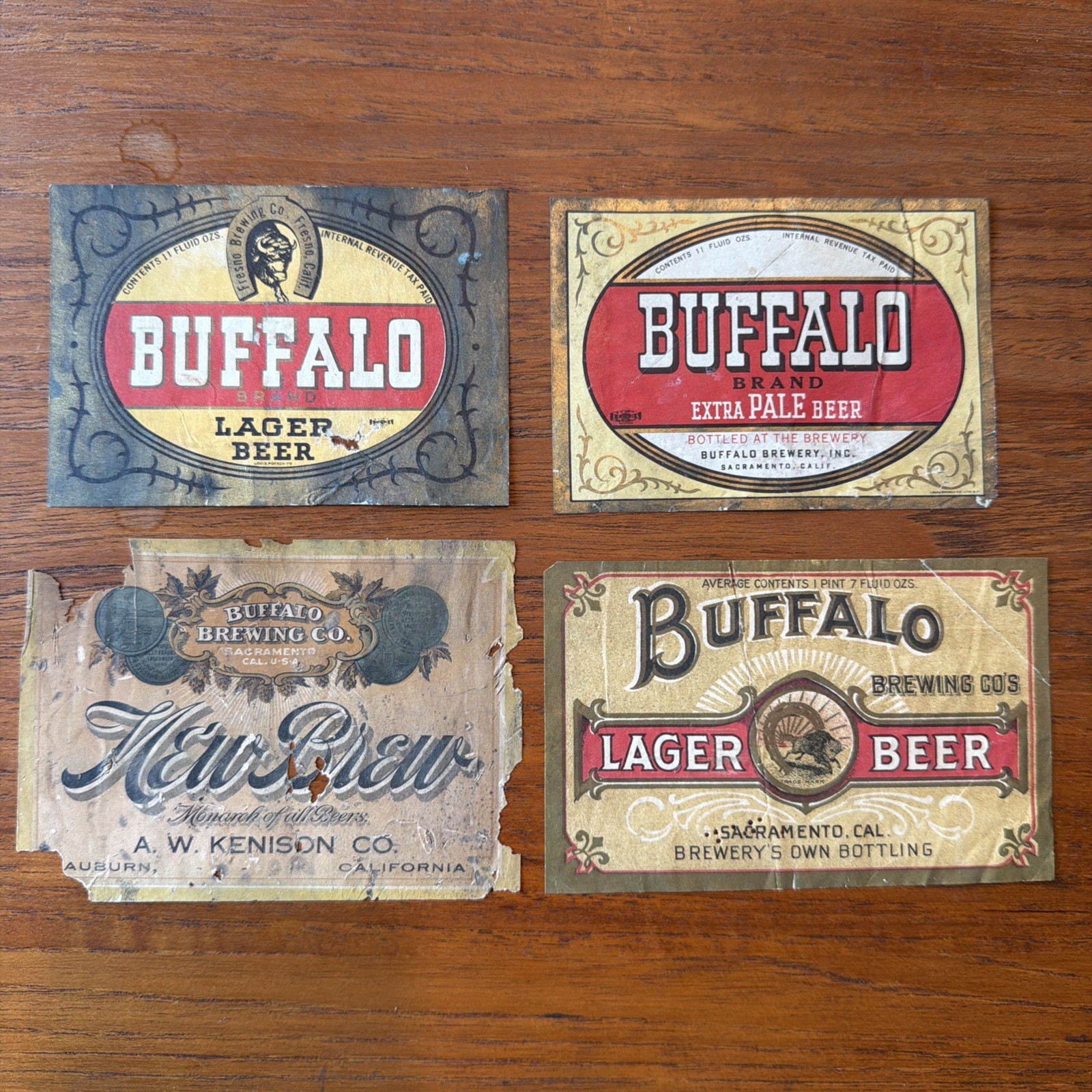 (4) Buffalo Brewing Beer Sacramento, CA Paper Beer Labels Prepro New Brew, Lager