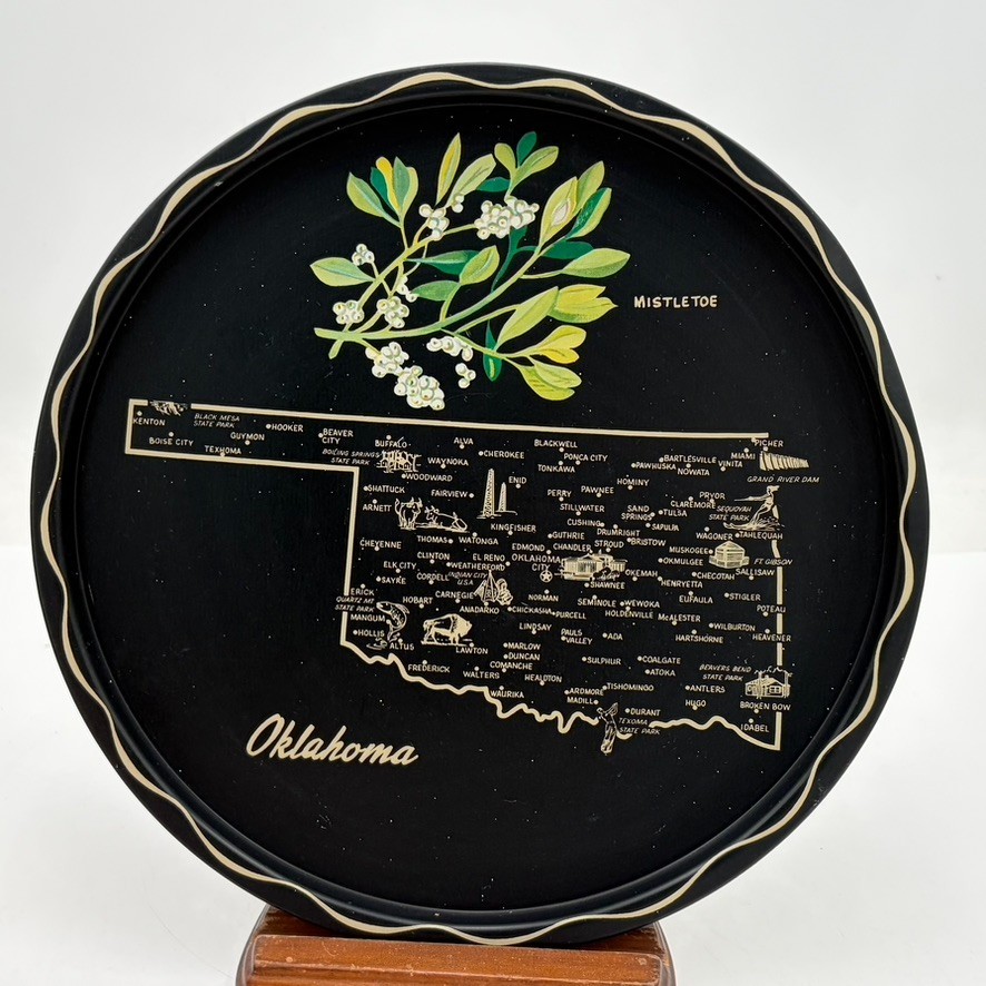 VTG Oklahoma State Metal Souvenir Plate Collectible State Flower 11\