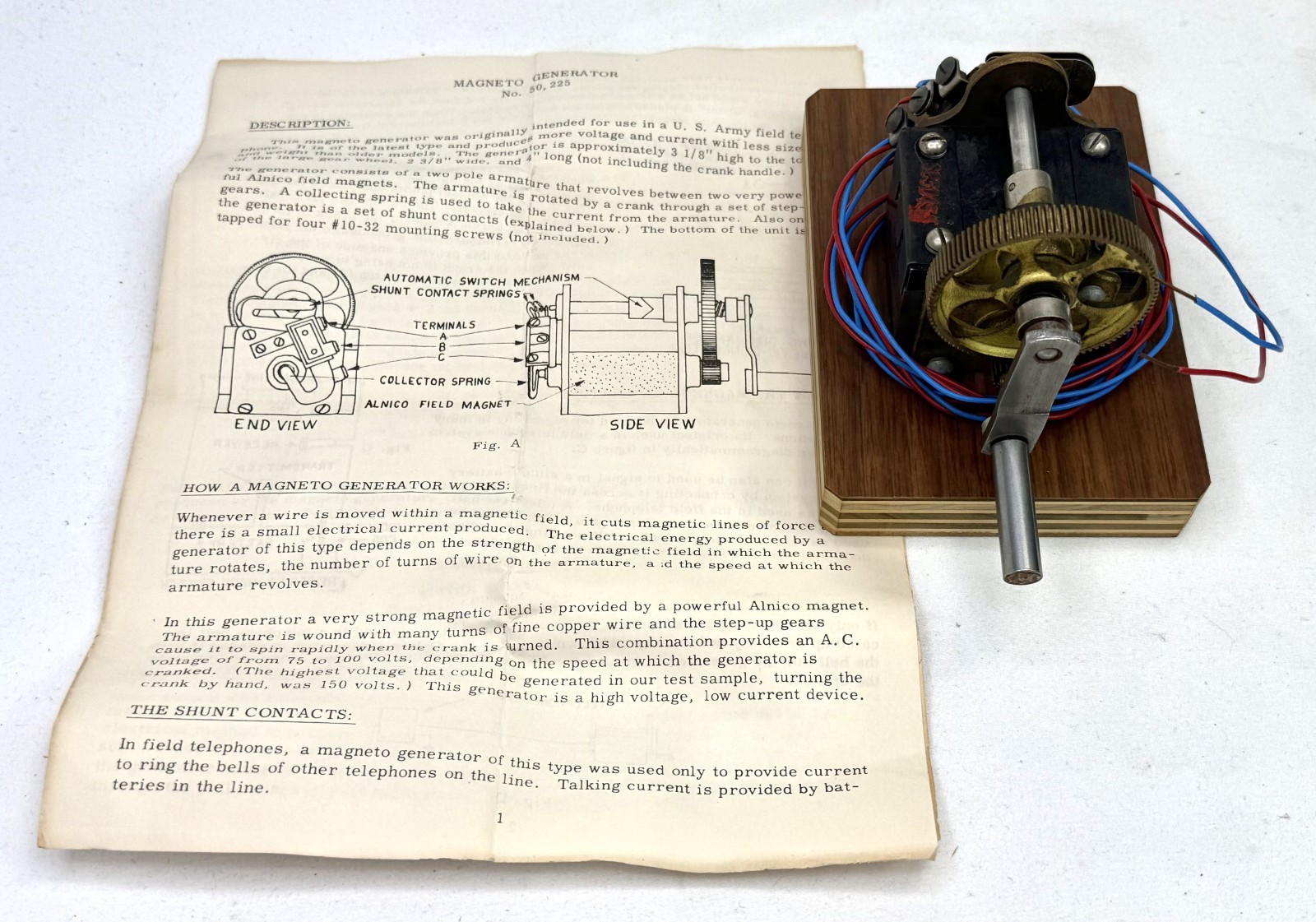WWII US Army GN-38-B Field Phone Hand Crank Magneto Generator WORKS