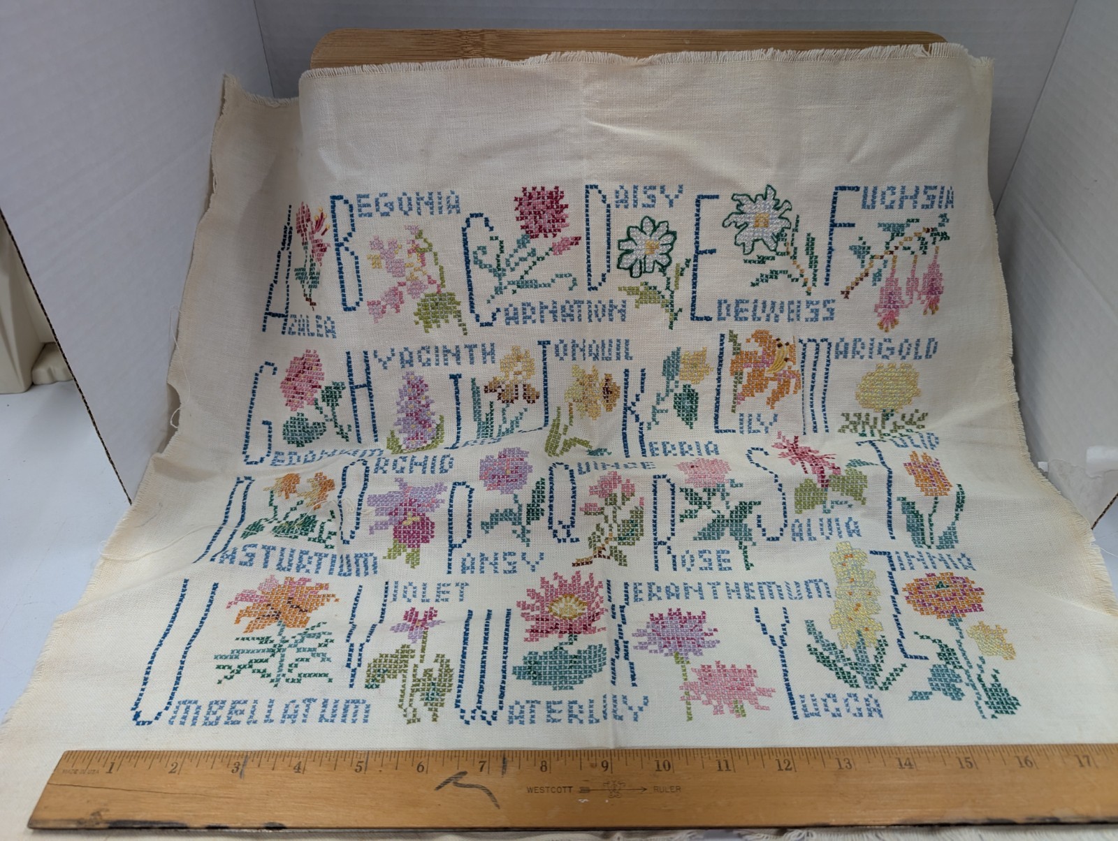 Beautiful 1972 Cross Stitch Floral Sampler