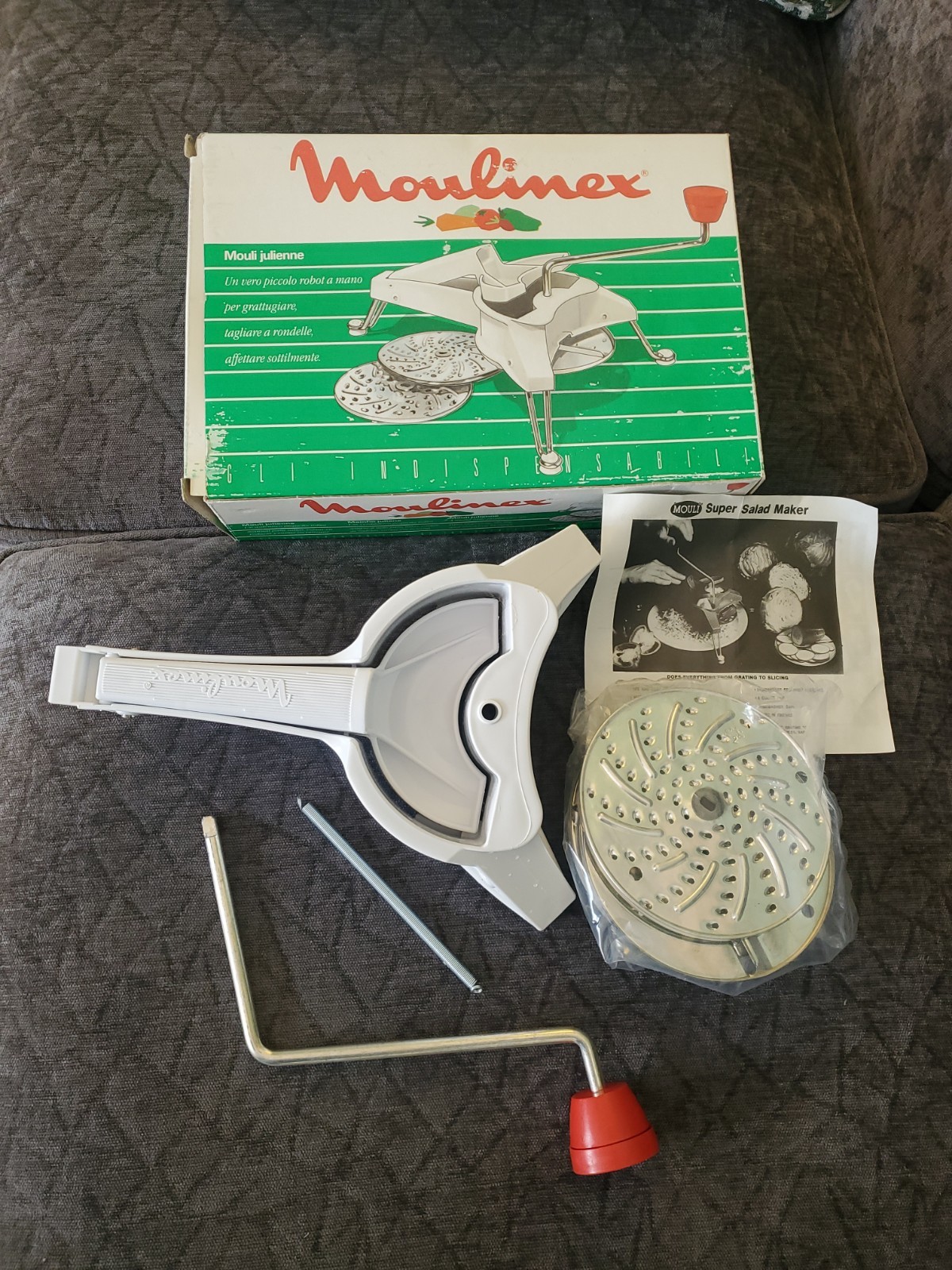 Vintage Moulinex Rotary Slicer Shredder Grater 445 Mouli Julienne 3 Discs