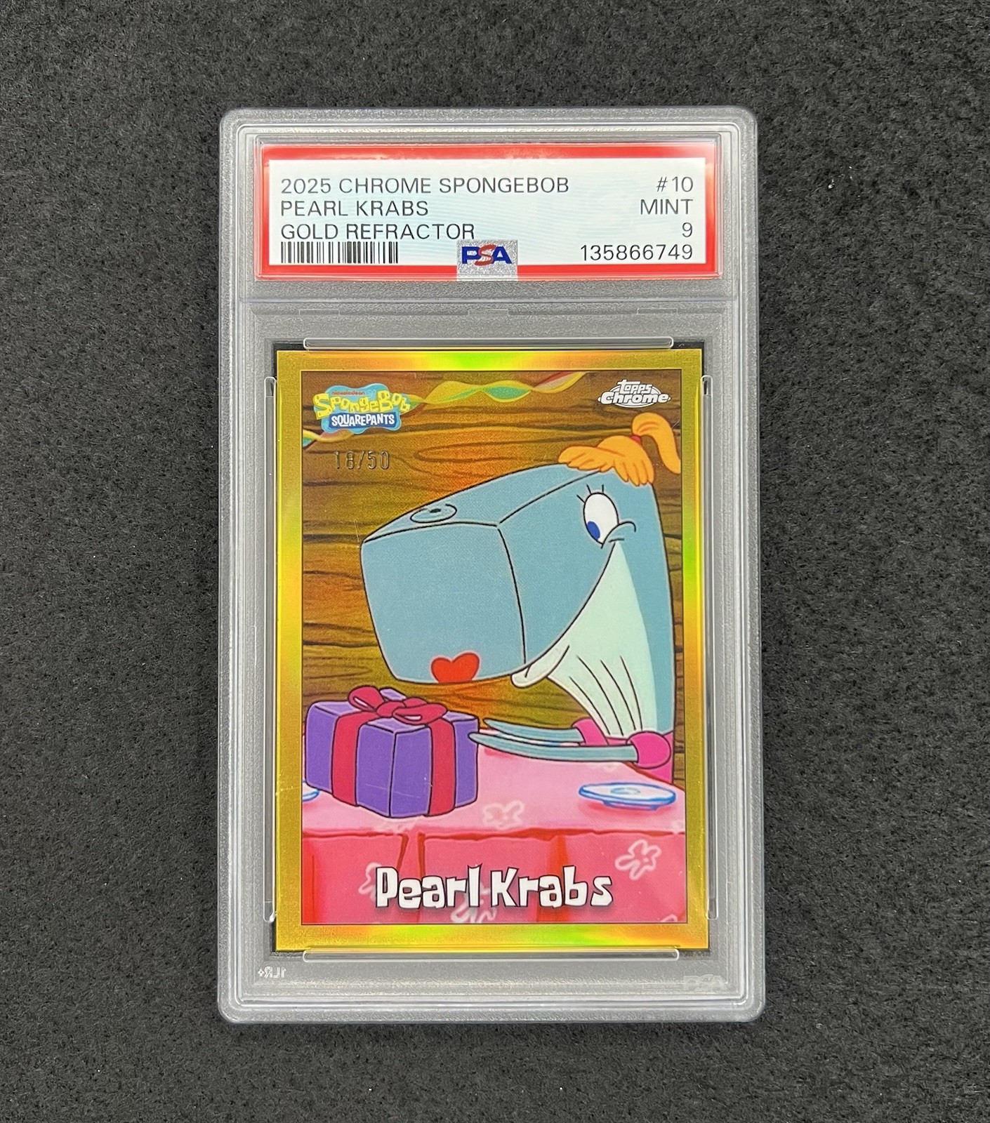 2025 Topps Chrome Spongebob Squarepants Pearl Krabs #10 Gold Refractor /50 PSA 9