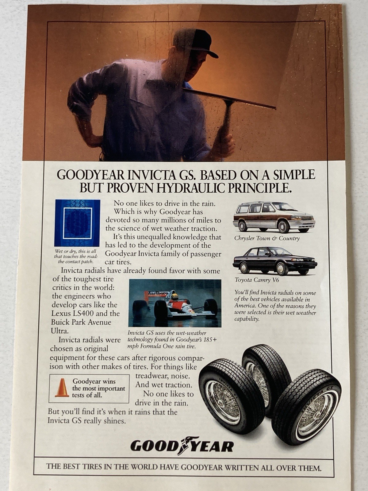 1992 Goodyear Invicta GS Tire Print Ad toyota Camry Chrysler Town Country