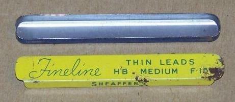 VINTAGE SHEAFFER\'S FINELINE THIN LEADS HB MEDIUM F15 TIN, EMPTY, FORT MADISON IA