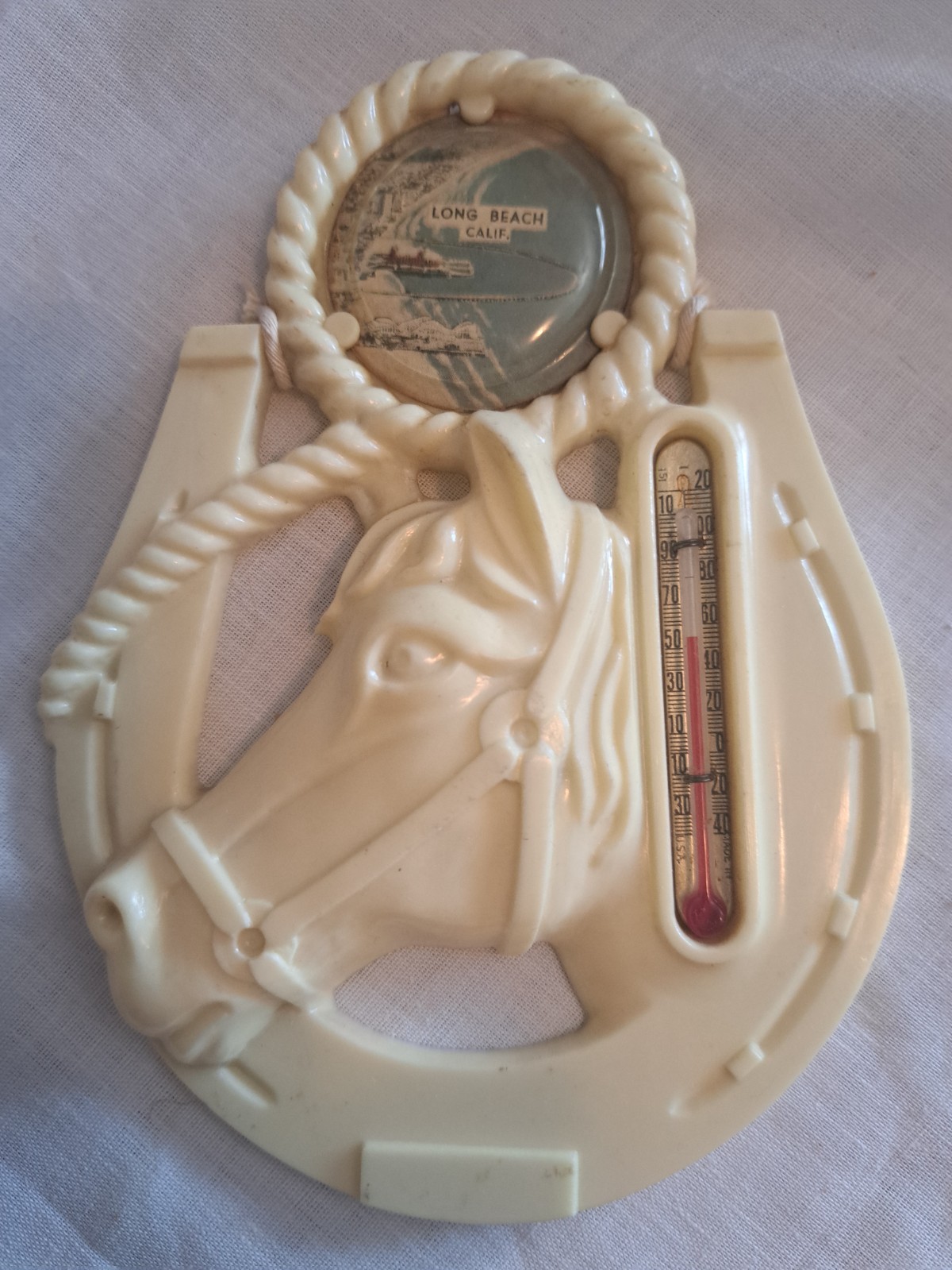 Vintage Rare Horse Celluloid Thermometer - Long Beach California