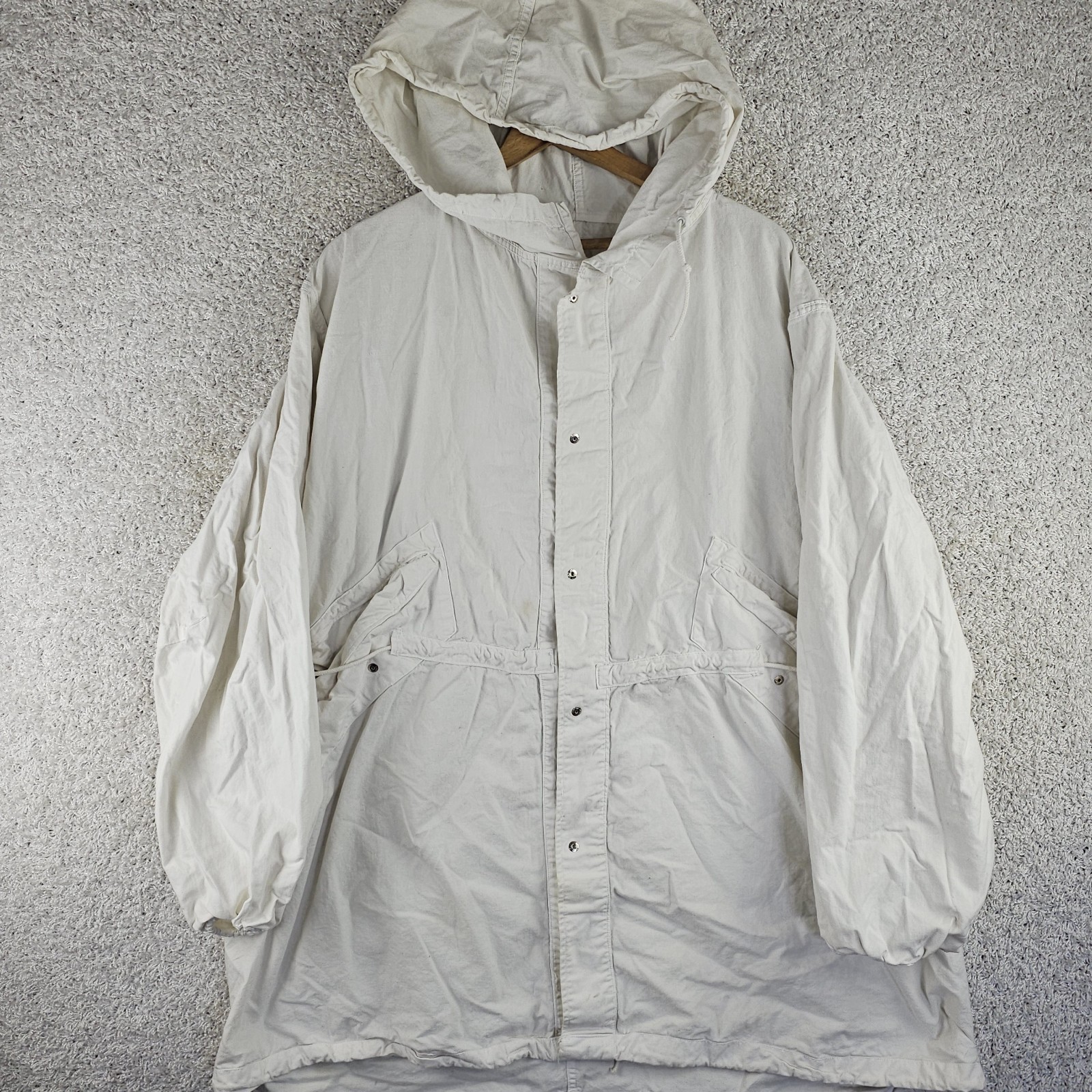 Vtg 1978 US Army White Snow Camo Parka Cotton Oxford Fishtail Overwhites Sz M