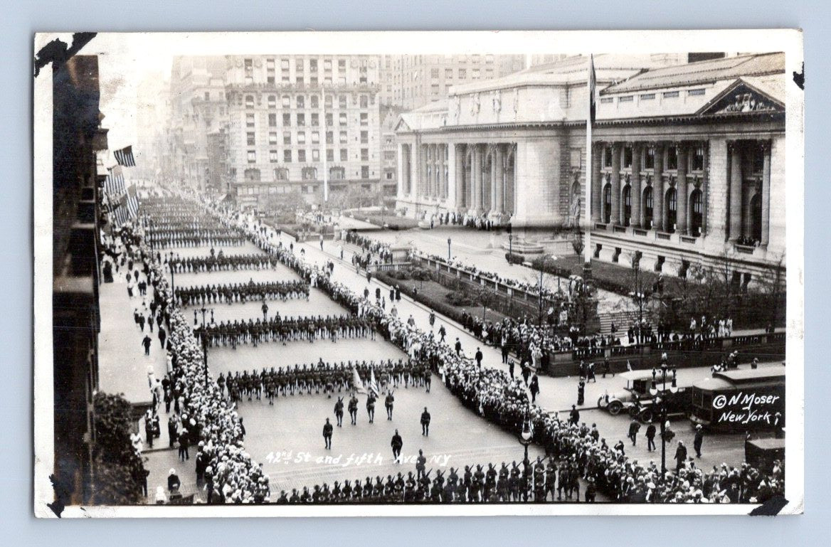 RPPC 1918. 42ND ST AND 14TH AVE. NY WWI PARADE. POSTCARD A1