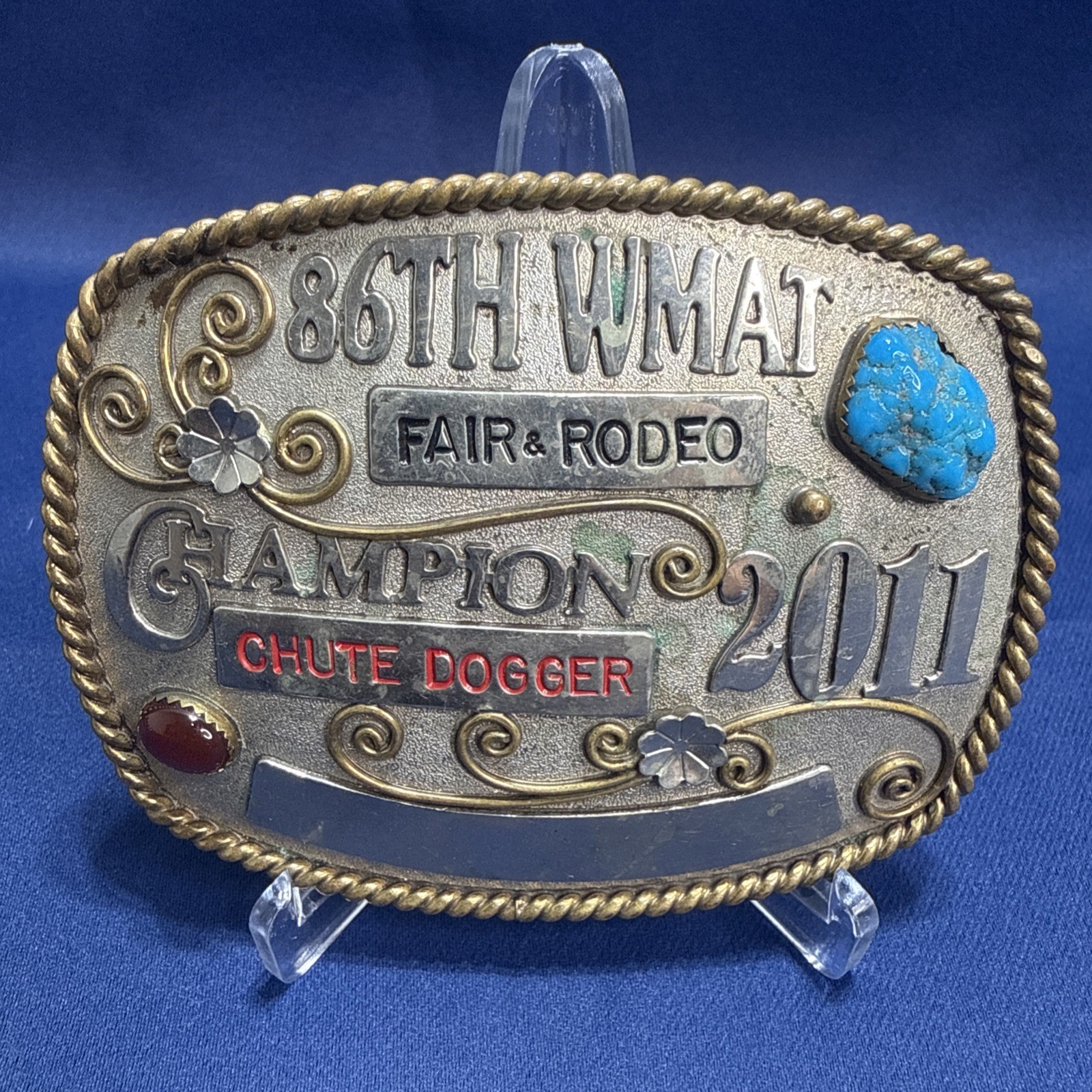 2011 WHITE MOUNTAIN APACHE TRIBE (WMAT) CHAMPION CHUTE DOGGER RODEO BELT BUCKLE