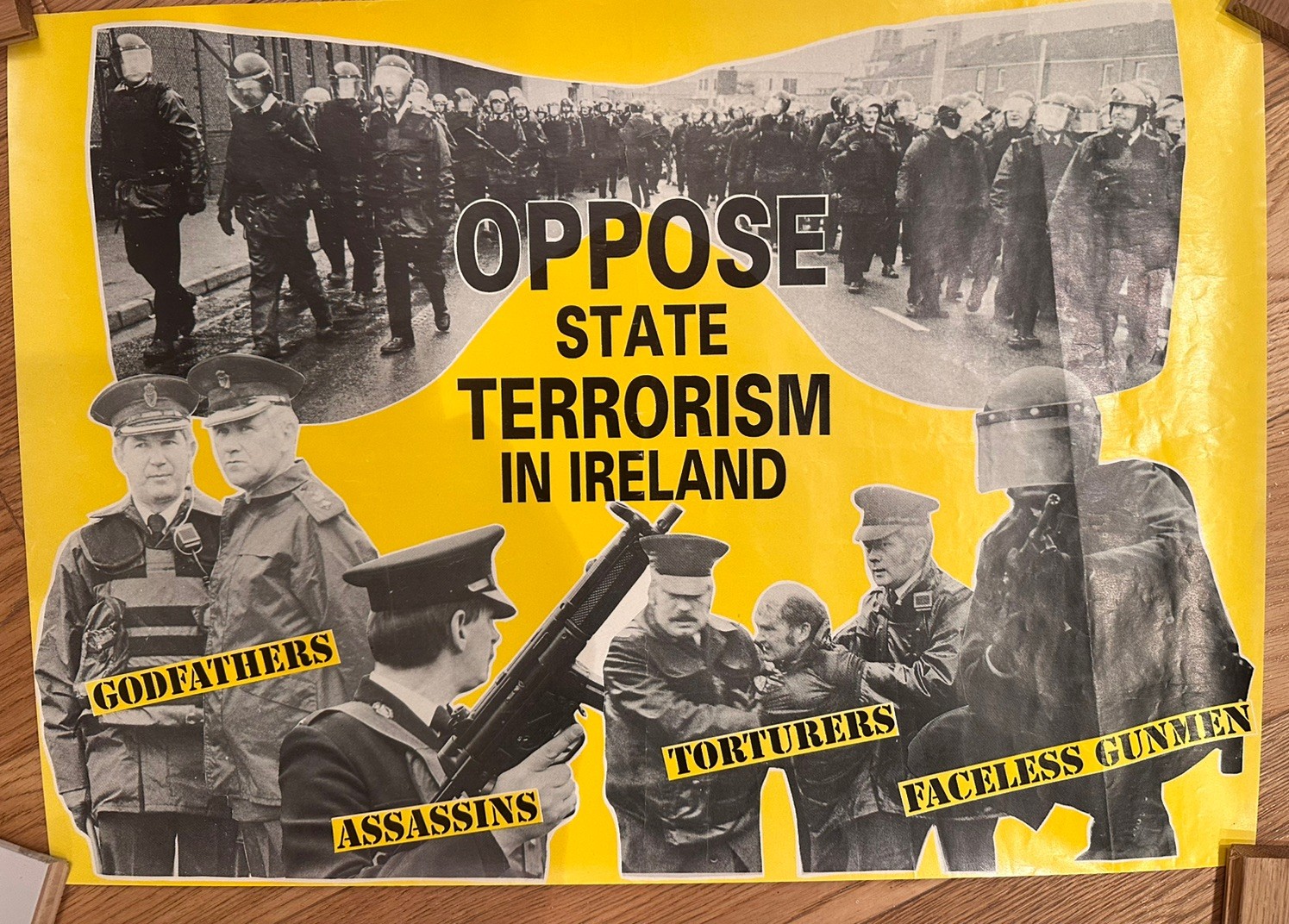 Vintage 1970s Irish Republican Poster OPPOSITE STATE TERRORISM IN IRELAND 40x66cm