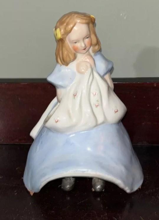 Vintage Ceramic Sweet Girl Blue Dress  Planter / Vase 7”