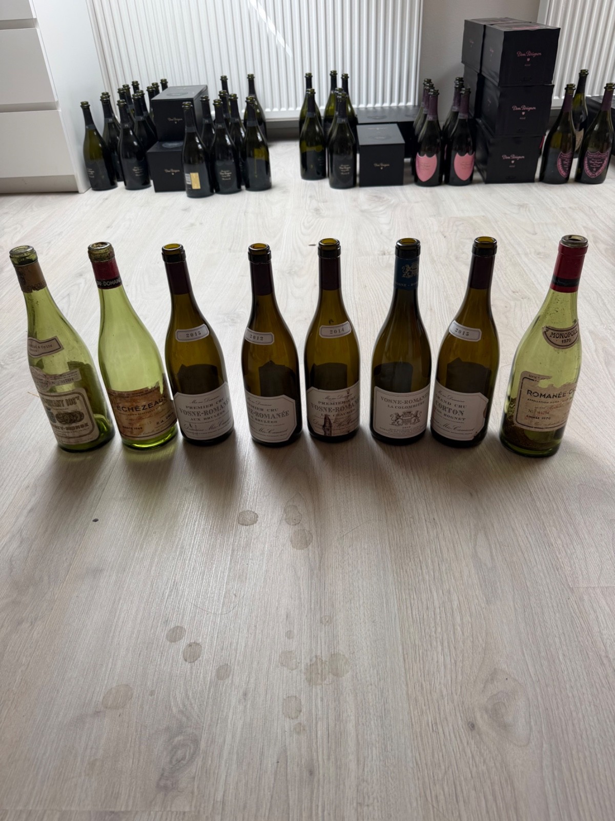 Rare empty bottles-Romanée Conti, Échezeuax, St.Vivant, Corton…