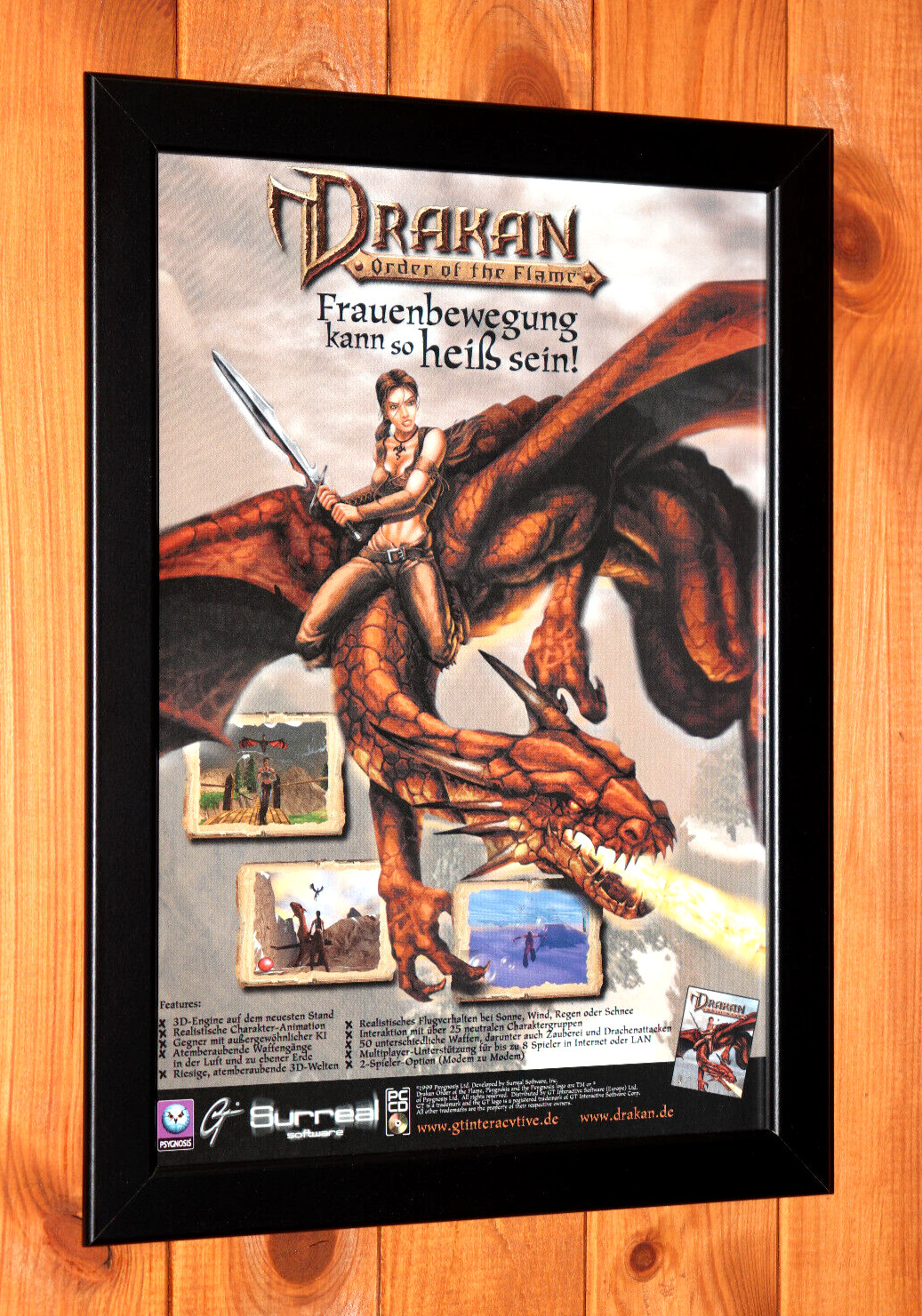 1999 Drakan Order of the Flame PC Windows Mini Ad Poster Ad Page Framed