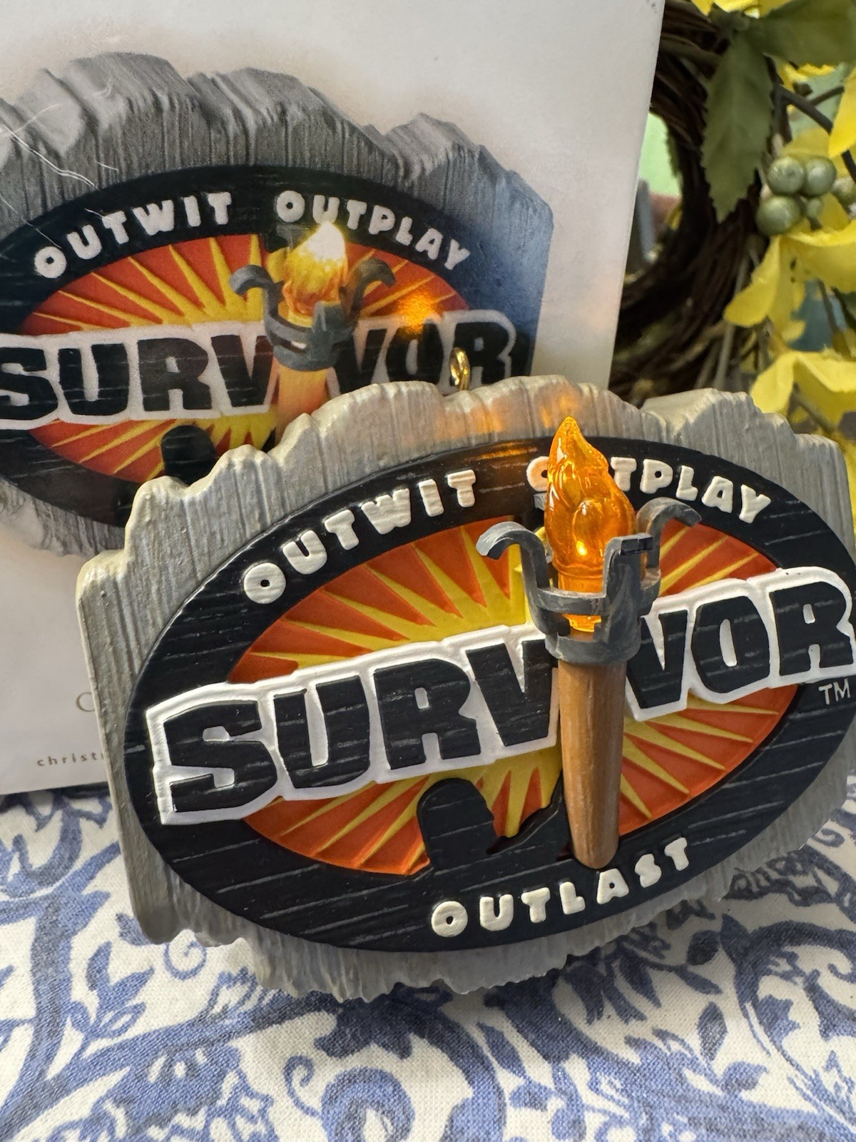 Hallmark Keepsake 2009 Survivor Outwit Outplay Outlast Ornament Torch Lights Up