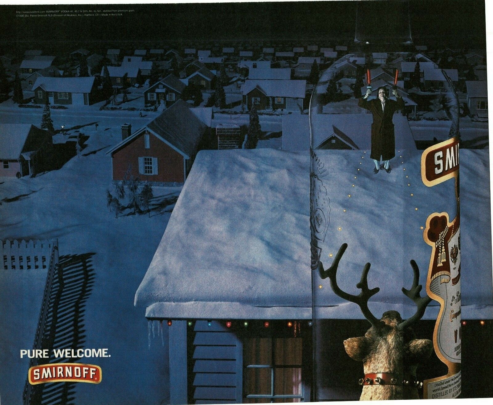 1996 SMIRNOFF Vodka landing strip on roof for Santa Claus  Vintage Print Ad