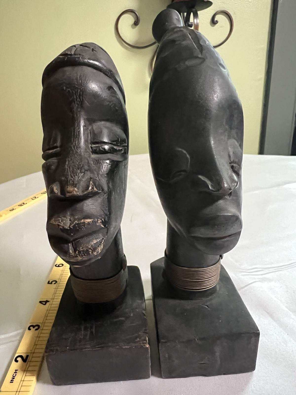 Vintage Haitian Wood Carving Bookends Set Signed R. Simeon Pair 8
