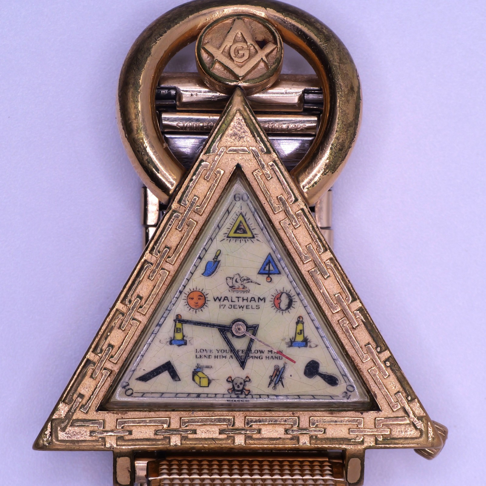 Waltham 17 Jewel Masonic Men's Wristwatch Gold-Filled All Original KEEPS TIME