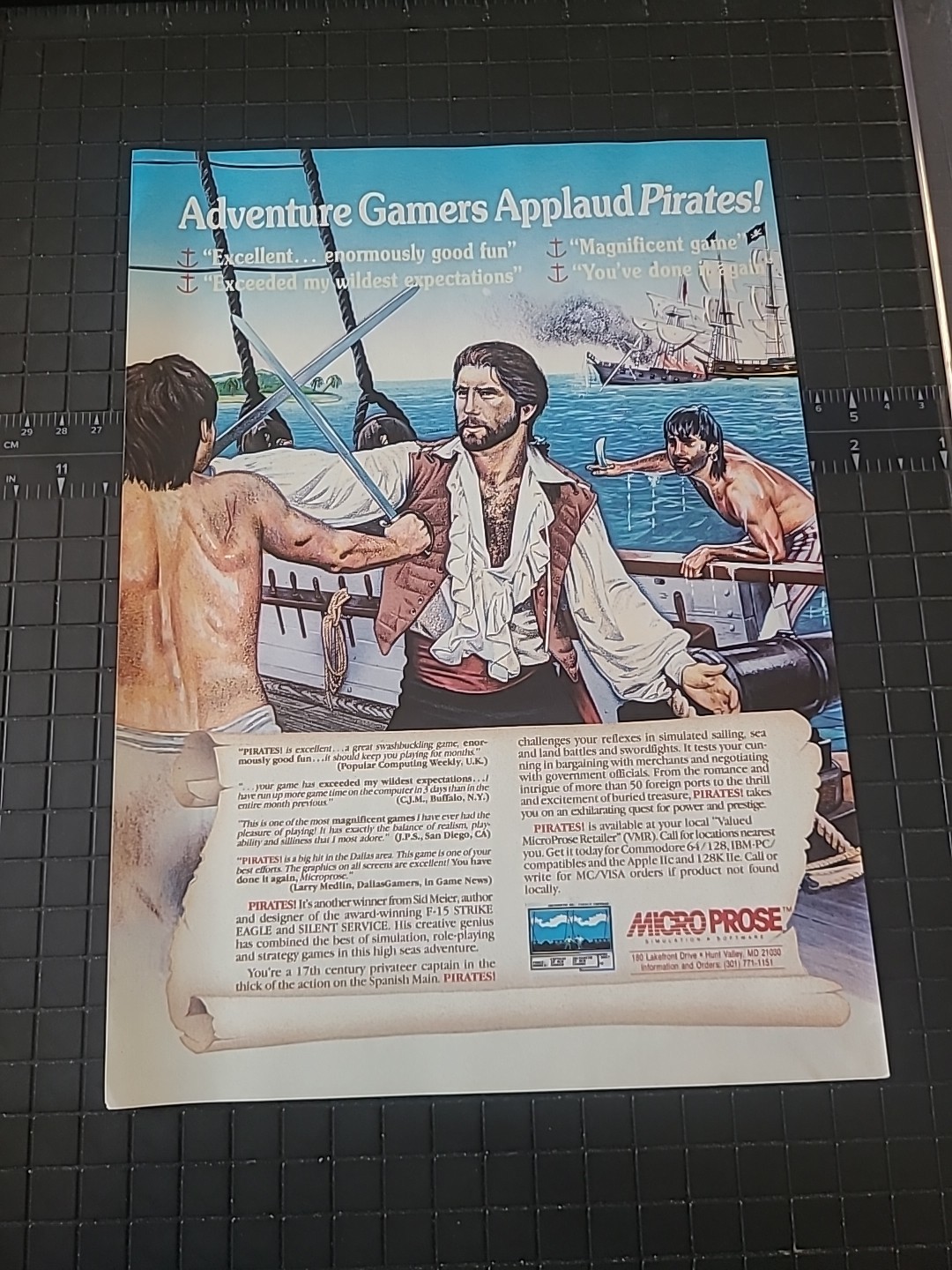 Pirates Micro Prose Computer Game Print Ad 1988 8X11 