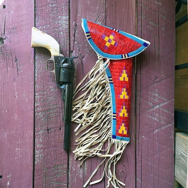Native American Beaded Gun Cover Pistol Case Western Leather Handmade