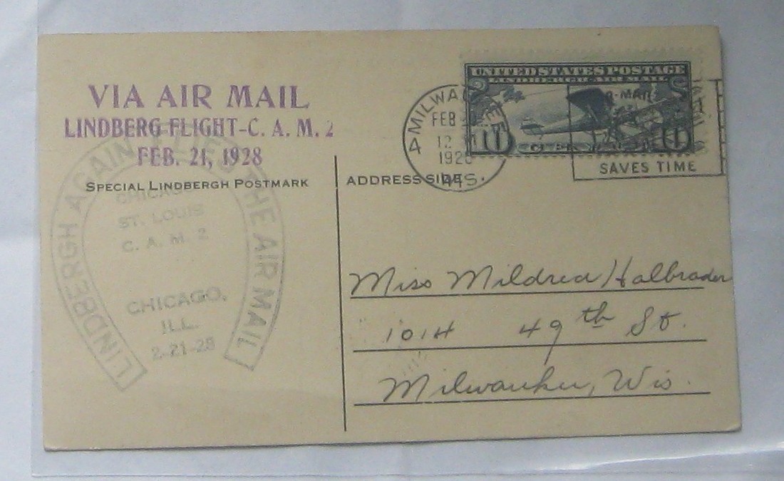 Commemorative 1928 AirMail postcard that has rare signature of historic aviator 