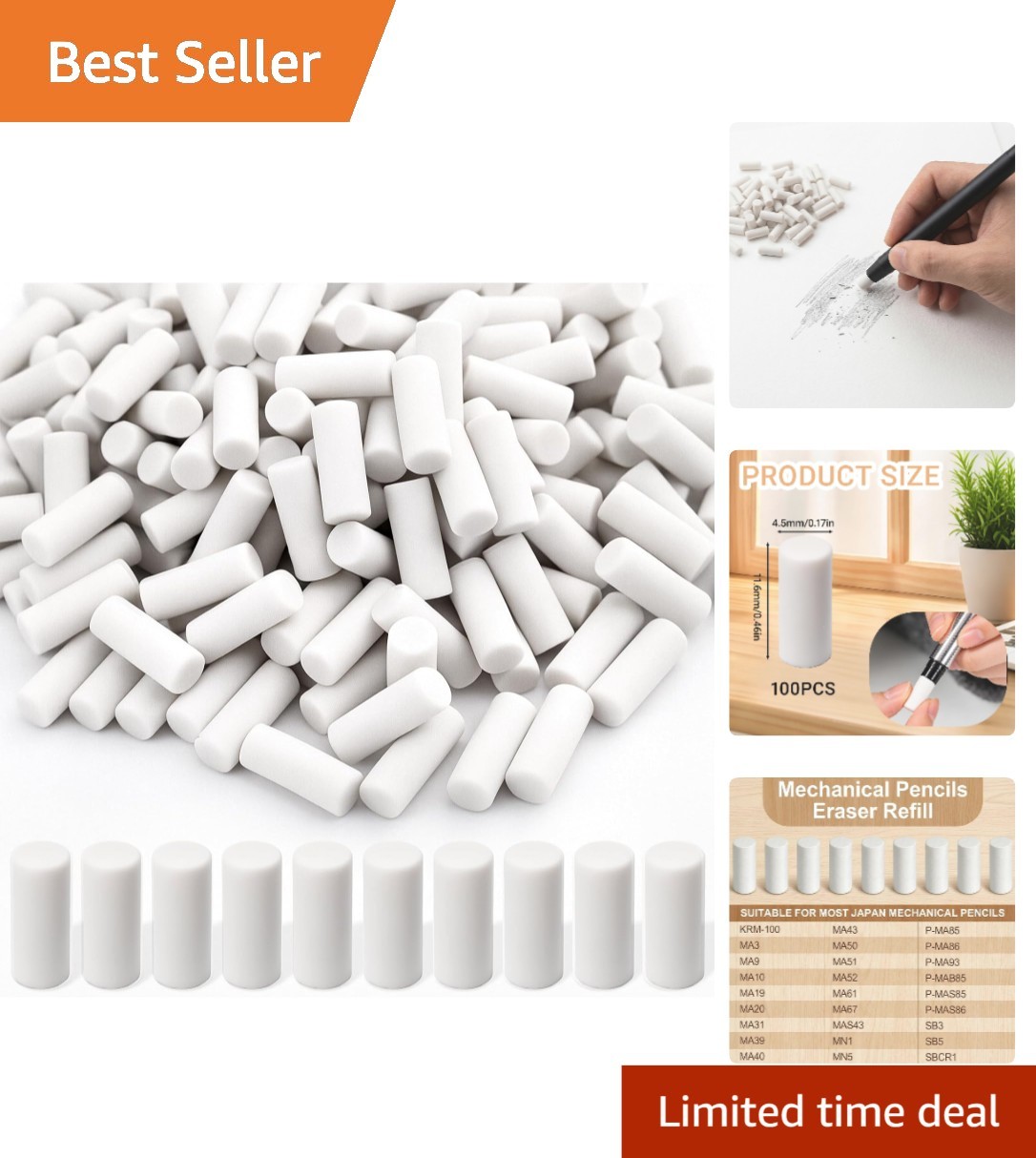 Versatile 100-Pack Eraser Refills for Mechanical Pencils - Scratch-Free Clean