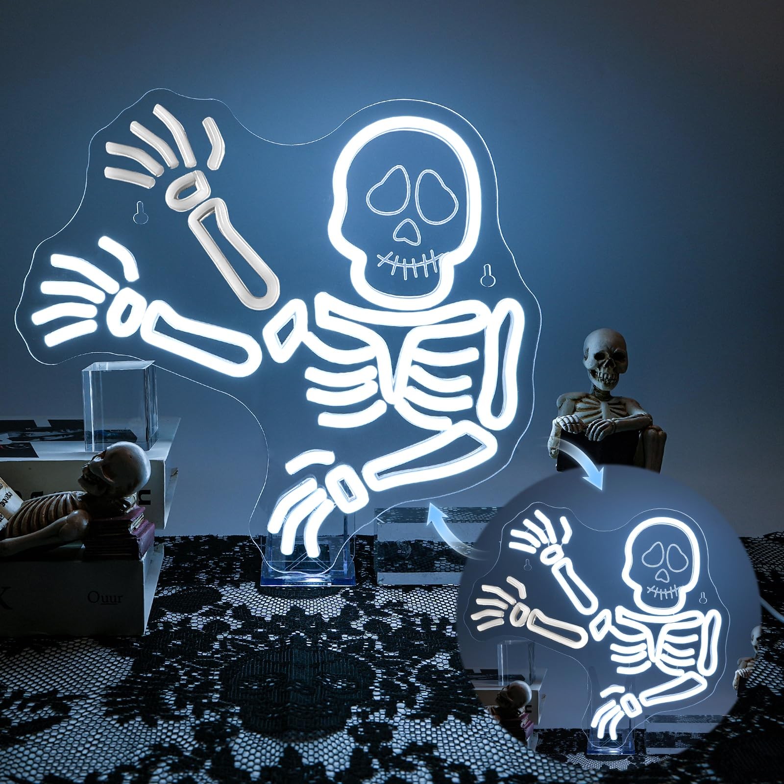 JURONG WAVING SKELETON SKULL NEON SIGNS FOR WALL DECOR HALLOWEEN GHOST NEON