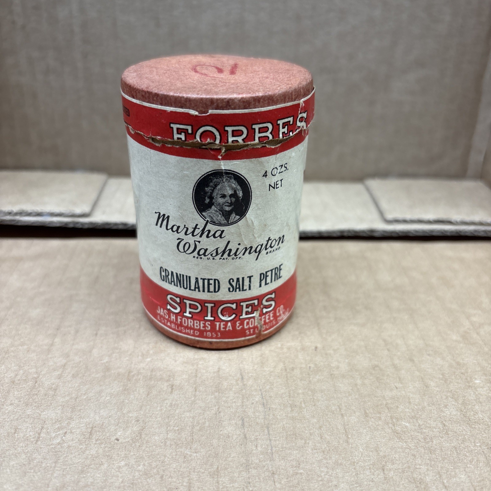 Vintage Forbes Martha Washington Salt Petre Spice Cardboard 4oz St Louis MO