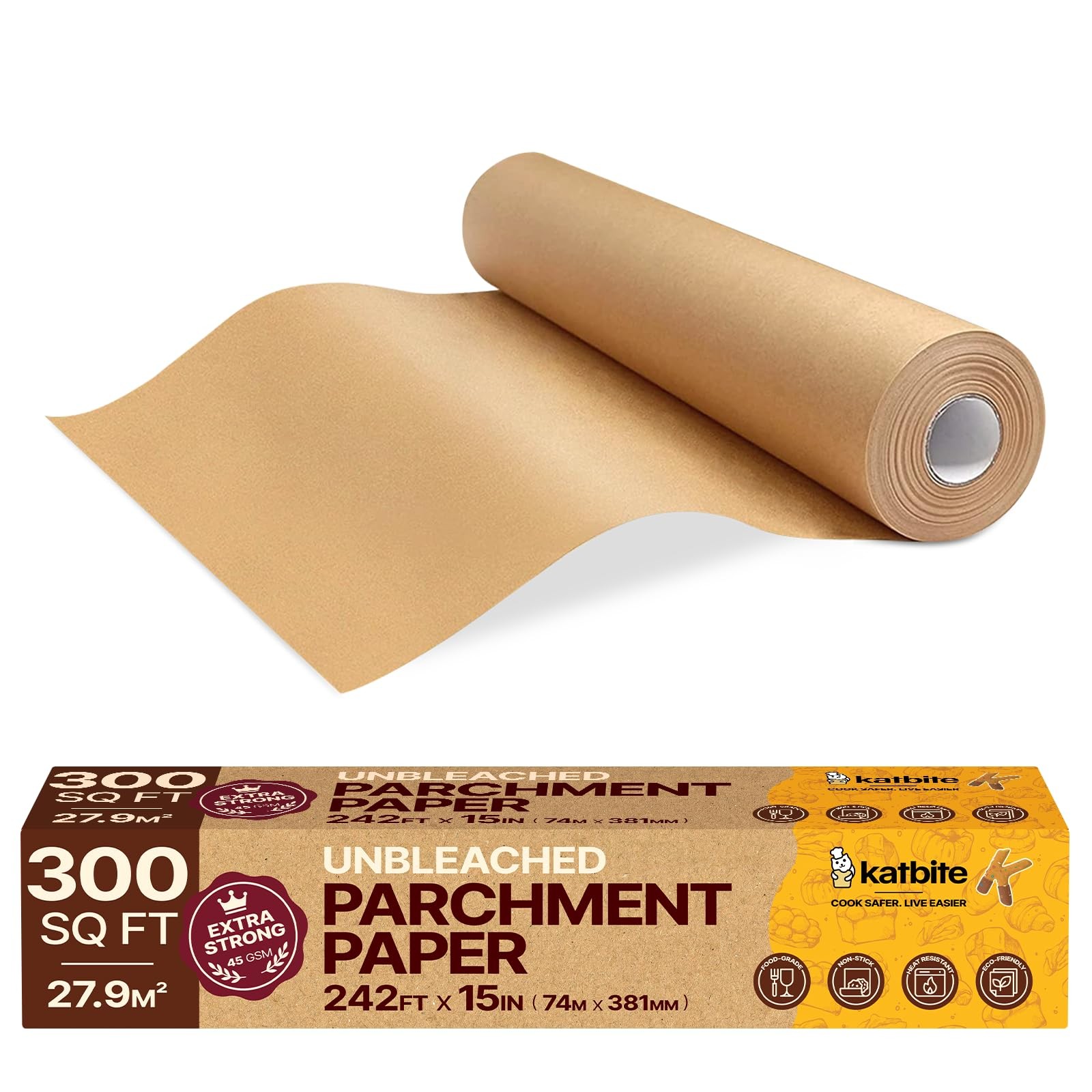 Katbite Unbleached Parchment Paper Roll, 15in x 15 in x 242 ft, 15x242-B