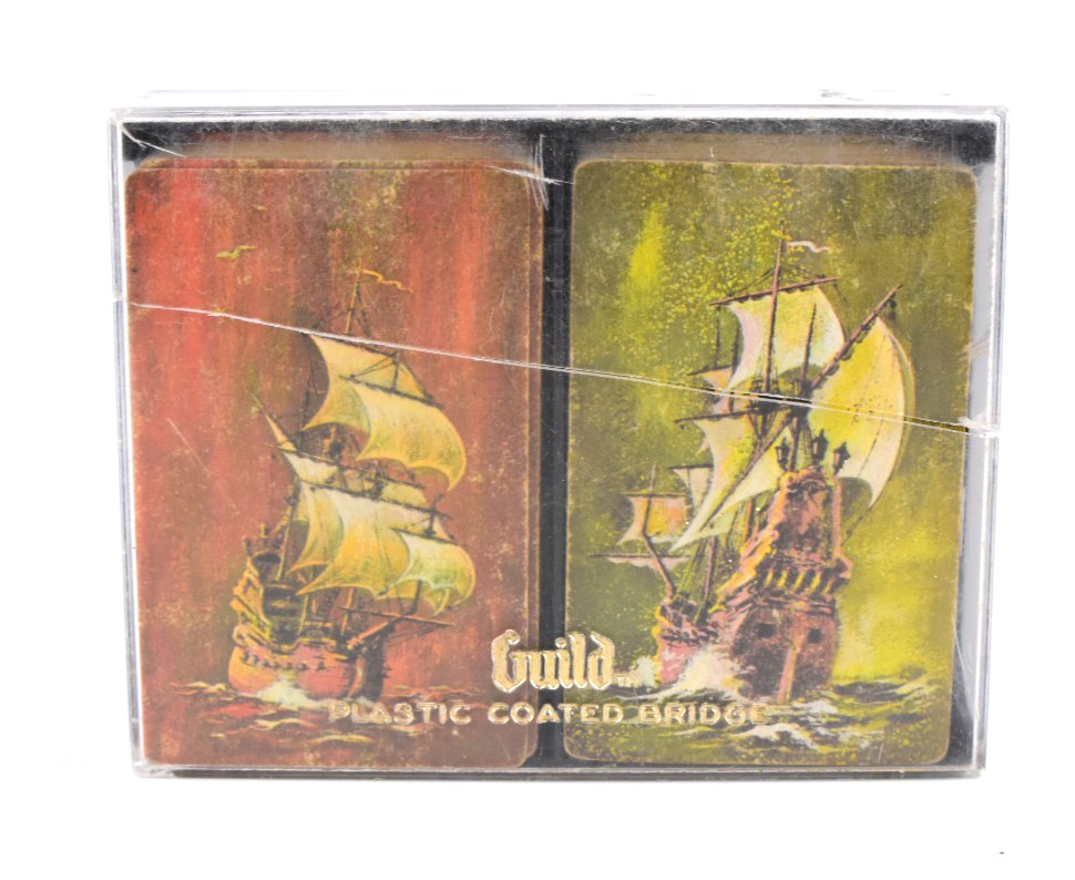 VTG Whitman Western Double Deck Playing Cards Ships Schooners w/Case WEAR