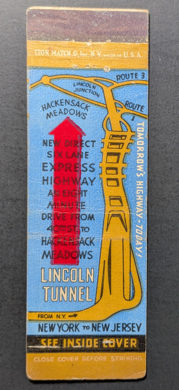 Lincoln Tunnel NY Matchbook Cover